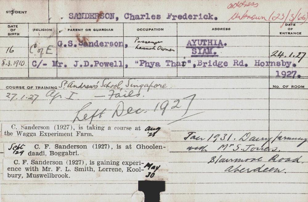 SANDERSON, Charles Frederick (Hawkesbury Diploma of Agriculture (HDA))