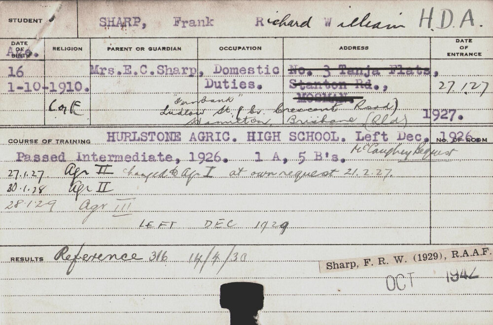 SHARP, Frank Richard William (Hawkesbury Diploma of Agriculture (HDA))