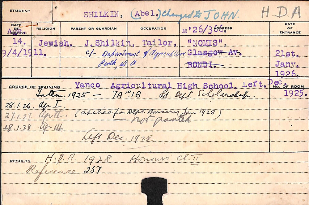 SHILKIN, John [Abel] (Hawkesbury Diploma of Agriculture (HDA))