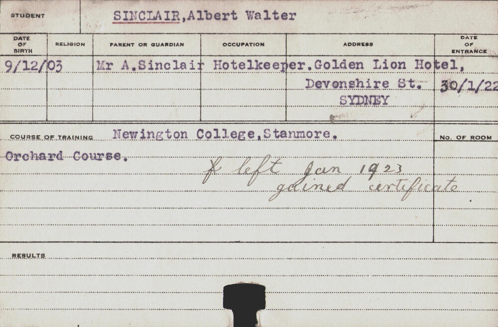 SINCLAIR, Albert Walter (Orchard Course)