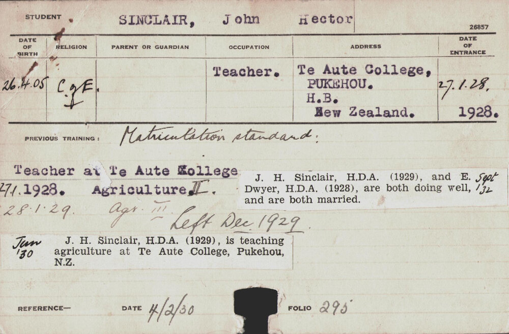 SINCLAIR, John Hector (Hawkesbury Diploma of Agriculture (HDA))