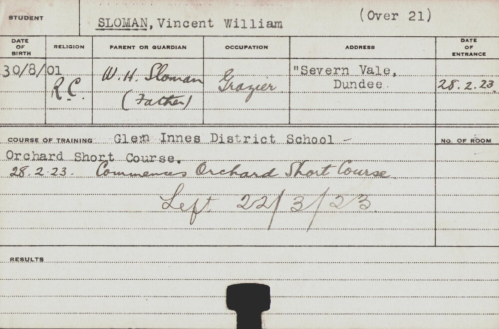 SLOMAN, Vincent William (Short Course - Dairy)
