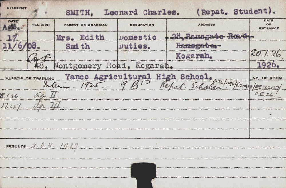 SMITH, Leonard Charles (Hawkesbury Diploma of Agriculture (HDA))