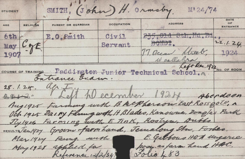 SMITH, John H Ormsby (Hawkesbury Diploma of Agriculture (HDA))