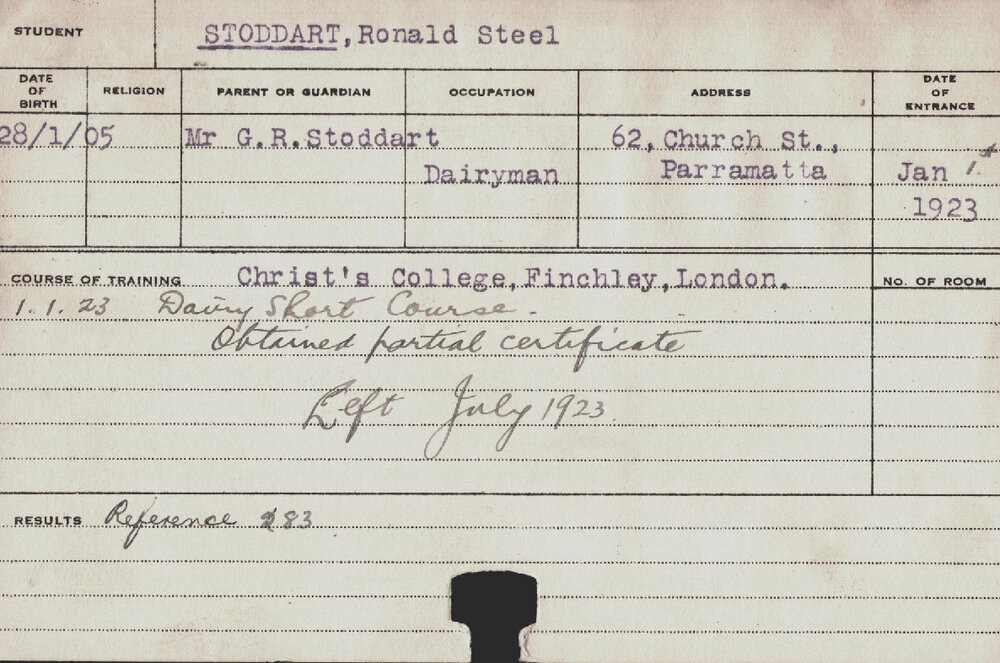 Stoddart, Ronald Steel (Short Course - Dairy)