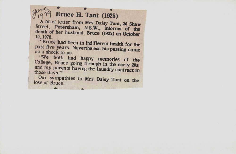 Tant, Bruce H (Course Not Identified)