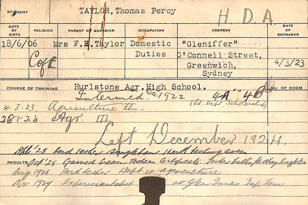 Taylor, Thomas Percy (Hawkesbury Diploma of Agriculture (HDA))