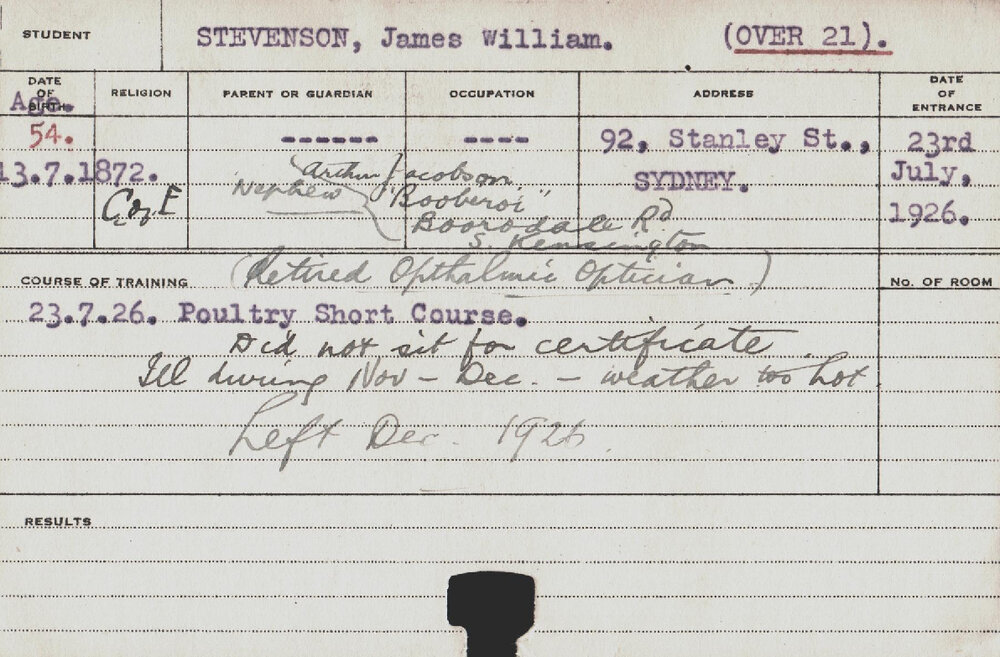 Stevenson, James William (Short Course - Poultry)