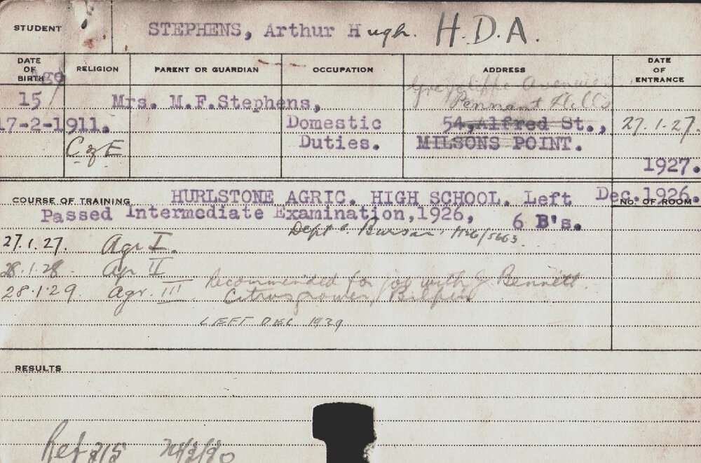 Stephens, Arthur Hugh (Hawkesbury Diploma of Agriculture (HDA))