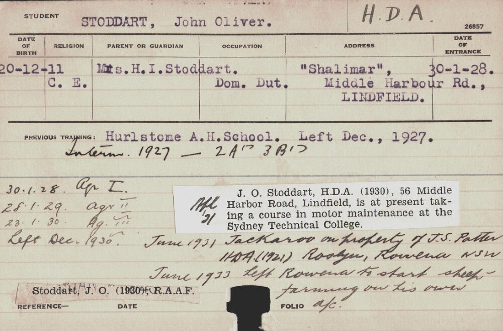 Stoddart, John Oliver (Hawkesbury Diploma of Agriculture (HDA))