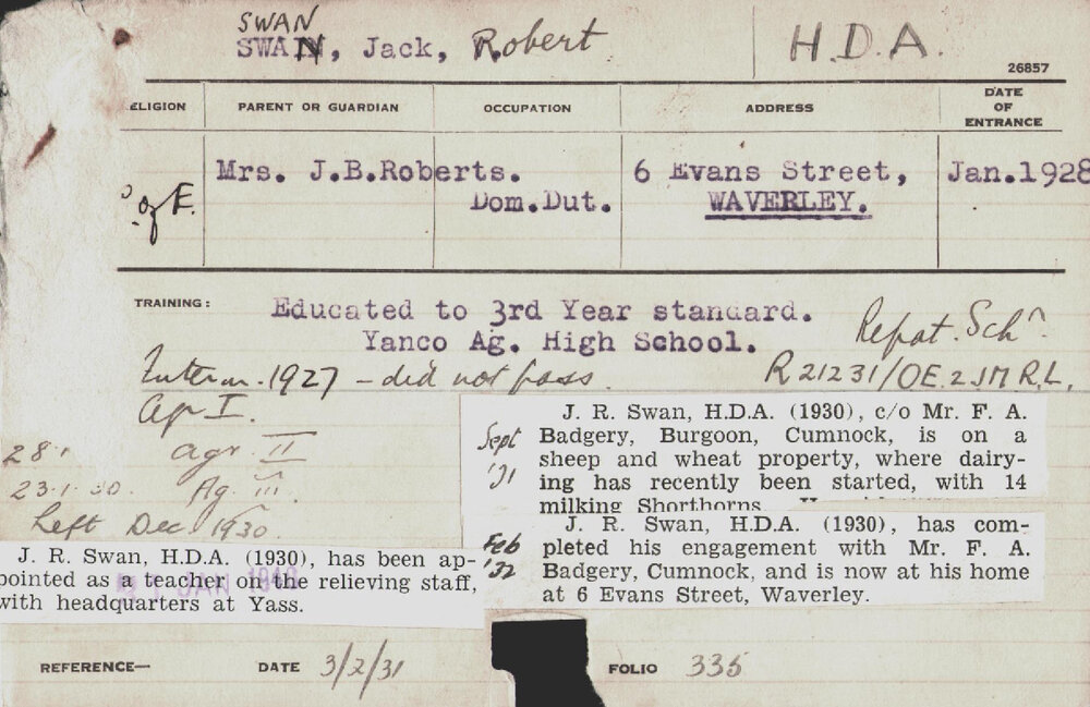 Swan, Jack Robert (Hawkesbury Diploma of Agriculture (HDA))