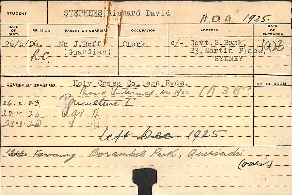 Stephens, Richard David (Hawkesbury Diploma of Agriculture (HDA))