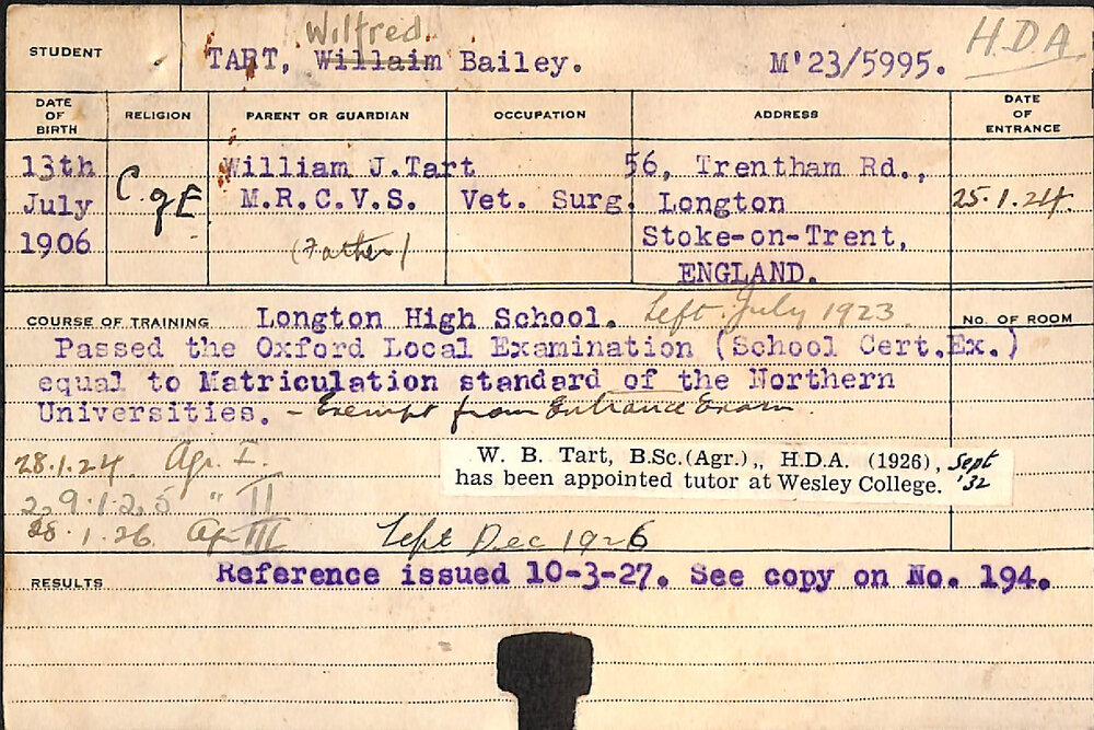 Tart, Wifred Bailey (Hawkesbury Diploma of Agriculture (HDA))