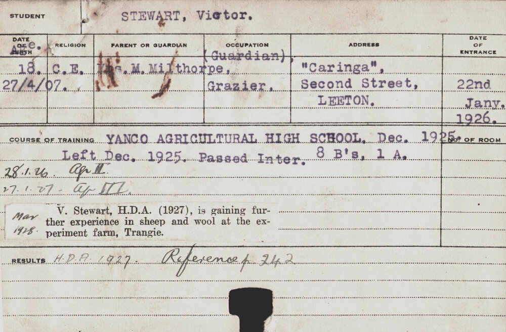 Stewart, Victor (Hawkesbury Diploma of Agriculture (HDA))