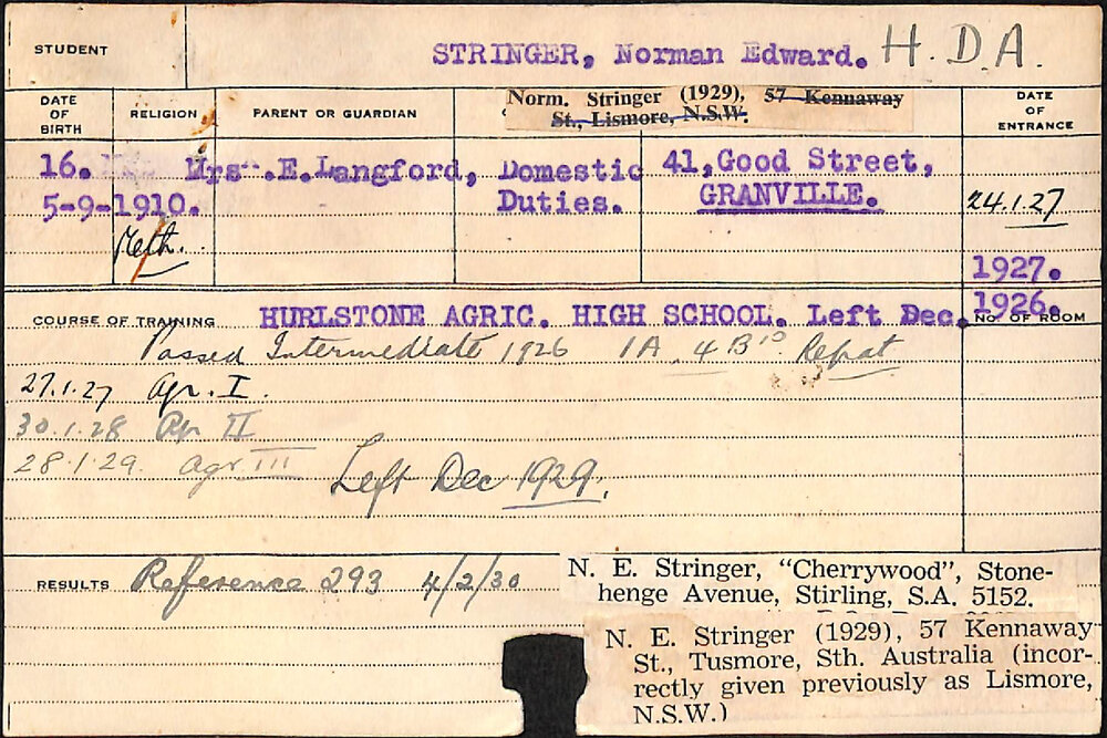 Stringer, Norman Edward (Hawkesbury Diploma of Agriculture (HDA))