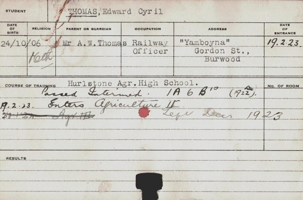 Thomas, Edward Cyril (Hawkesbury Diploma of Agriculture (HDA))