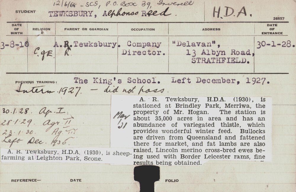 Tewksbury, Alphonso Reed (Hawkesbury Diploma of Agriculture (HDA))