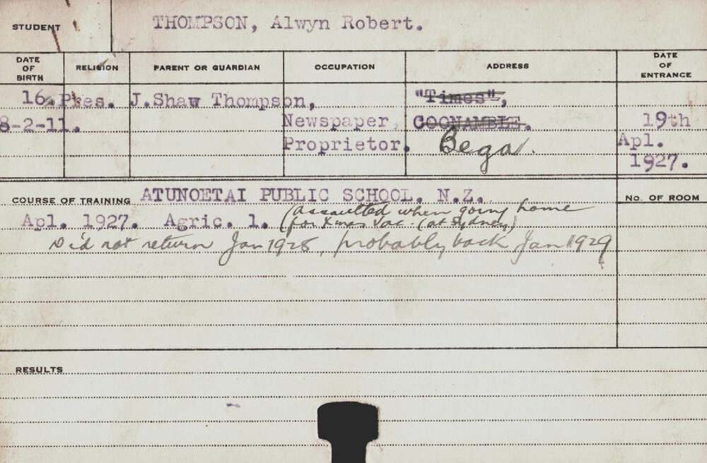 Thompson, Alwyn Robert (Course Not Identified)