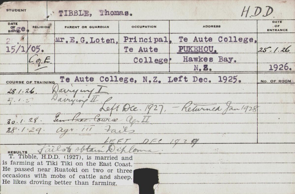 Tibble, Thomas (Hawkesbury Diploma in Dairy (HDD))
