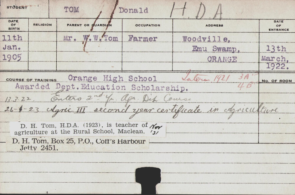 Tom, Donald (Hawkesbury Diploma of Agriculture (HDA))