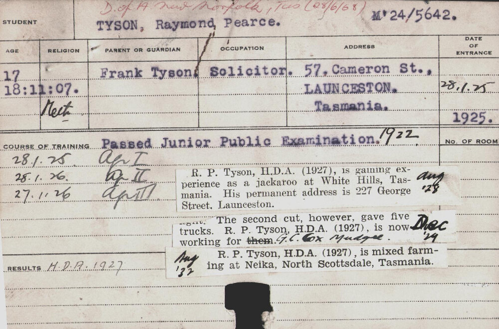 Tyson, Raymond Pearce (Hawkesbury Diploma of Agriculture (HDA))