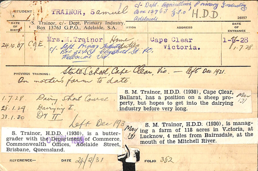 Trainor, Samuel (Hawkesbury Diploma in Dairy (HDD))