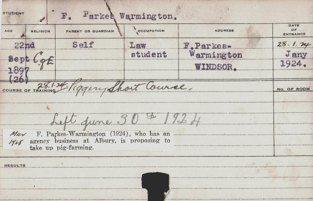 Warmington, F Parkes (Short Course - Piggery)