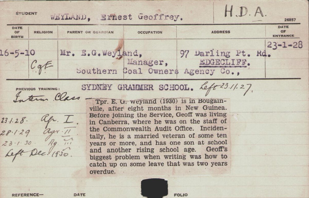 Weyland, Ernest Geoffrey (Hawkesbury Diploma of Agriculture (HDA))