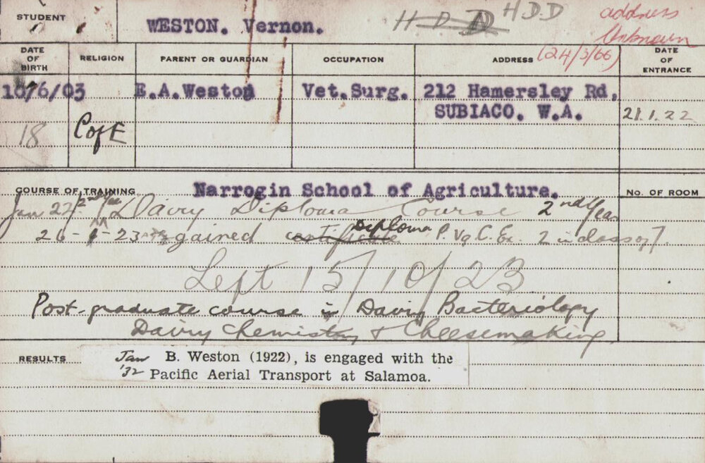 Weston, Vernon (Hawkesbury Diploma in Dairy (HDD))