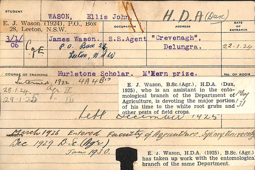 Wason, Ellis John (Hawkesbury Diploma of Agriculture (HDA))
