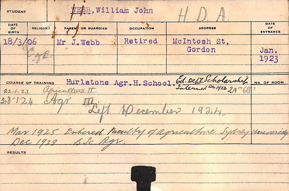 Webb, William John (Hawkesbury Diploma of Agriculture (HDA))