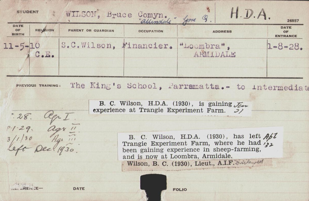 Wilson, Bruce Comyn (Hawkesbury Diploma of Agriculture (HDA))