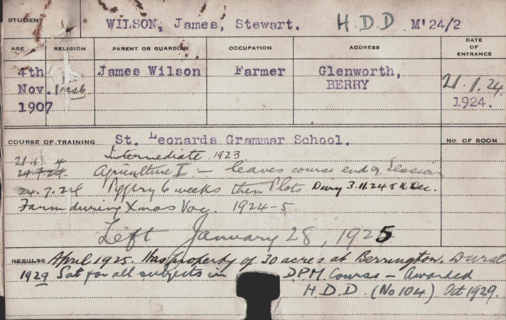 Wilson, James Stewart (Hawkesbury Diploma in Dairy (HDD))