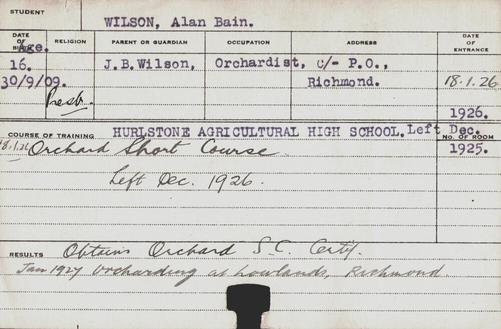 Wilson, Alan Bain (Short Course - Orchard)