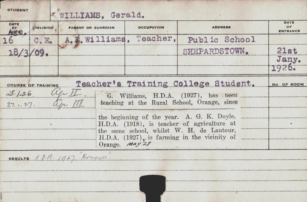 Williams, Gerald (Hawkesbury Diploma of Agriculture (HDA))