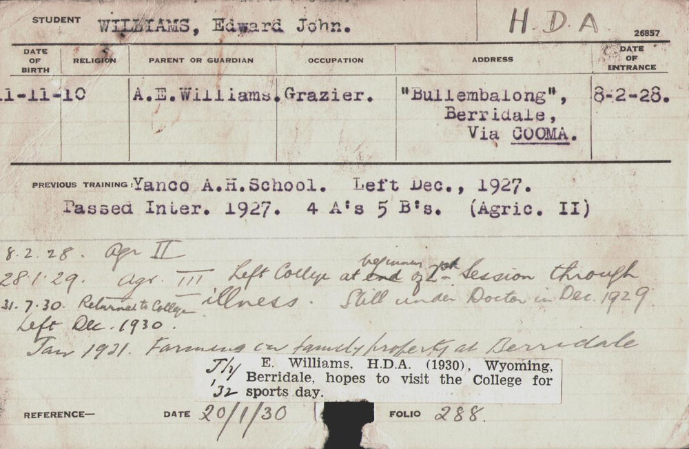 Williams, Edward John (Hawkesbury Diploma of Agriculture (HDA))
