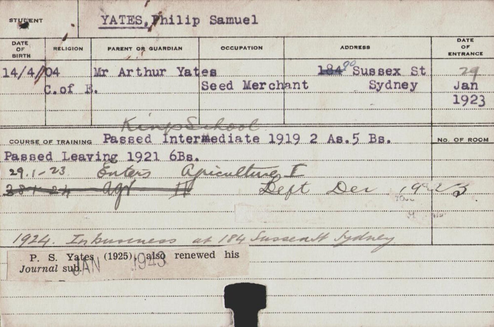 Yates, Philip Samuel (Hawkesbury Diploma of Agriculture (HDA))