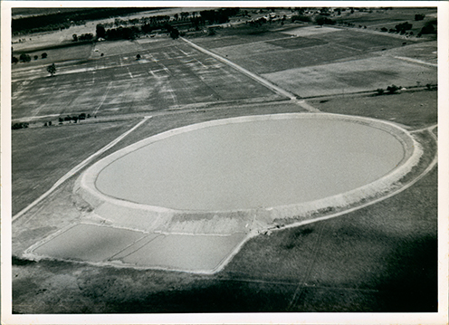 Aerial photograph of the dam, past poultry section [Hawkesbury Agricultural College (HAC)]