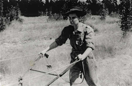 Women's Land Army: Faming activities (print 01 of 12) - Doris Pitty ploughing [Hawkesbury Agricultural College (HAC)]