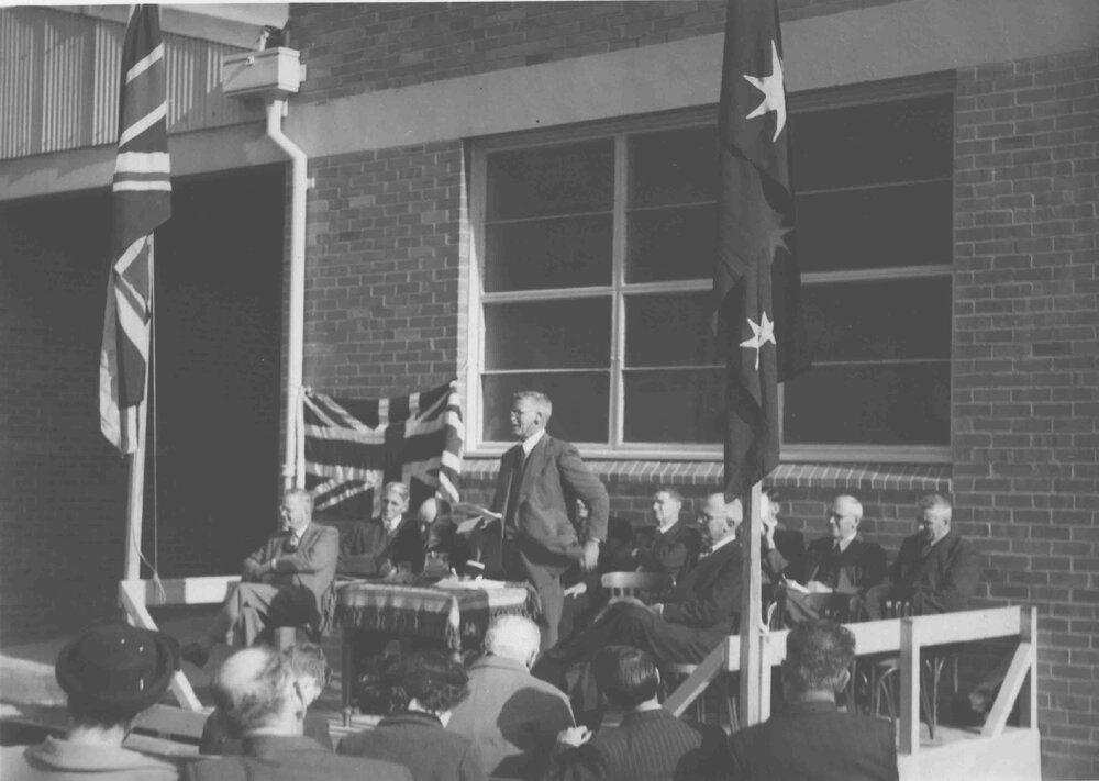 Opening of the Cannery and Packing House (3 of 6) - EA Southee (Principal) giving an address [Hawkesbury Agricultural College (HAC)]