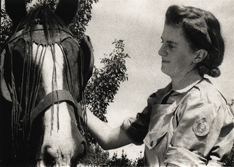 Women's Land Army: Faming activities (print 09 of 12) - Woman with a horse (close-up) [Hawkesbury Agricultural College (HAC)]