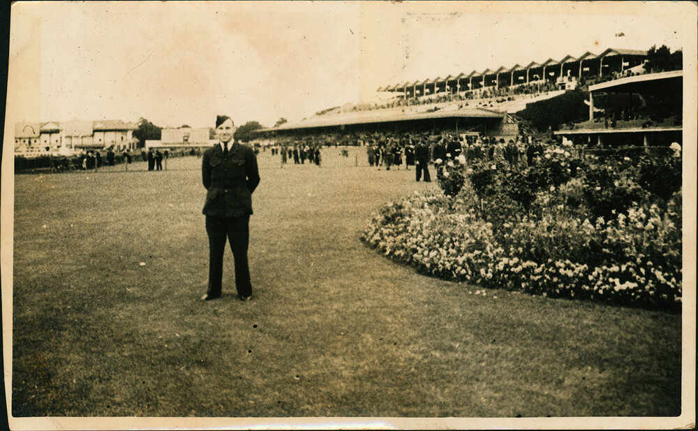 Charles Hindmarsh in RAAF uniform at Flemington Racecourse (Melbourne)