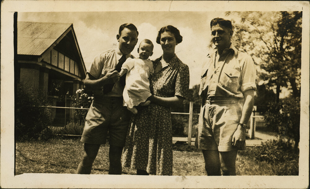 LAC &amp; Mrs Hindmarsh with baby Michael &amp; Ken McInnes of Kempsey - Taken at Cootamundra
