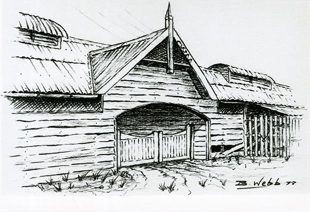 Sketch of Stable Square, by Brian Webb, staff member [Hawkesbury Agricultural College (HAC)] - Print 2 of 2