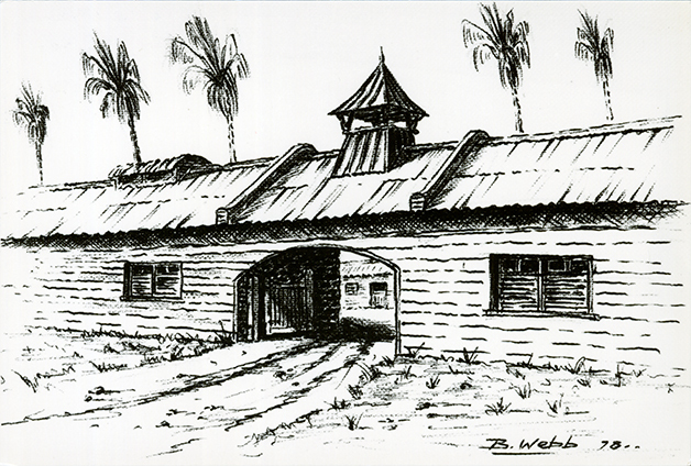 Sketch of Stable Square - Outside looking in, by Brian Webb, staff member [Hawkesbury Agricultural College (HAC)] - Print 1 of 2