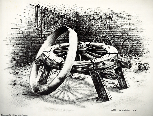 Sketch of Blacksmith Shop, by Brian Webb, staff member [Hawkesbury Agricultural College (HAC)] - Print 1 of 2