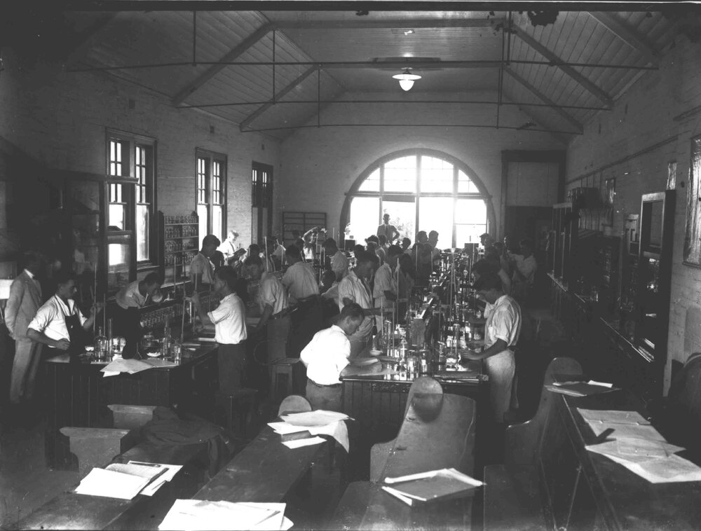 Chemical Laboratory - Students at work [Hawkesbury Agricultural College (HAC)]