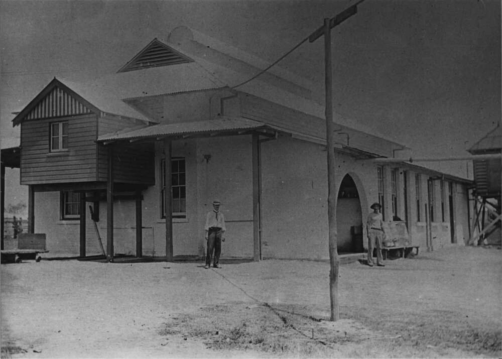 Dairy Factory (exterior): with two men standing outside [Hawkesbury Agricultural College (HAC)]