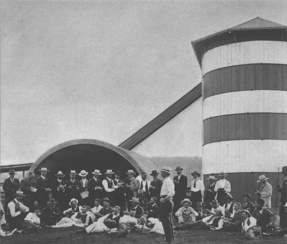 Winter School for Farmers, No Date - Farmer students attending a lecture outside the Dairy Silos [Hawkesbury Agricultural College (HAC)]