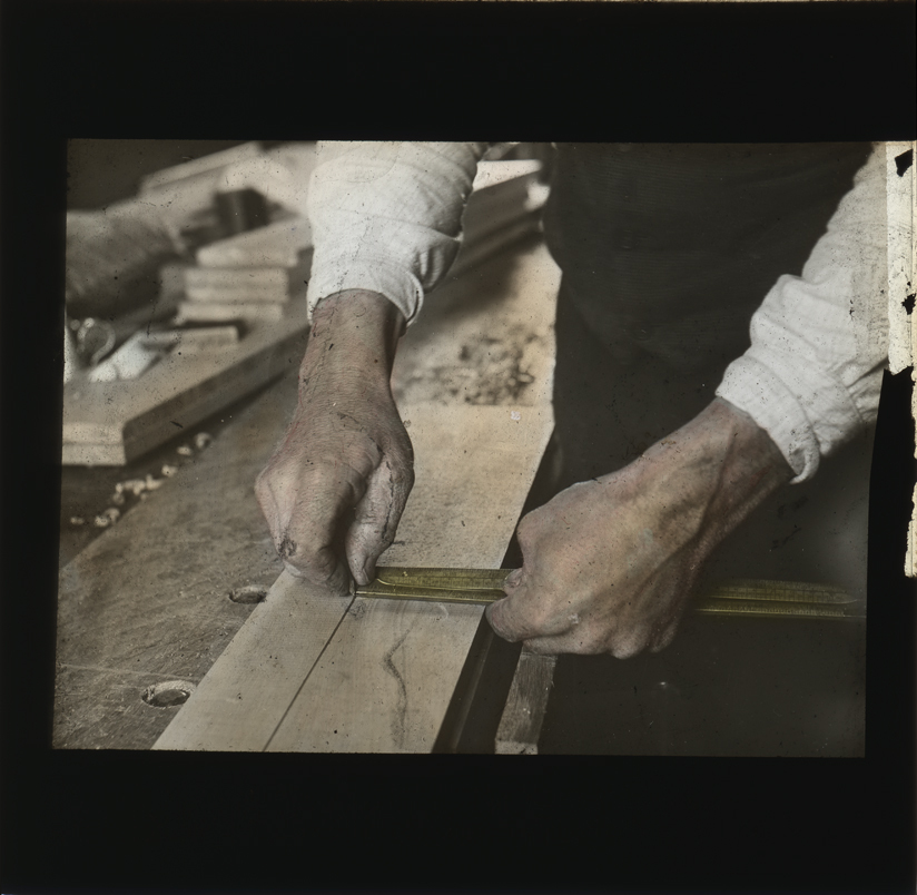 Woodworking - using a folding carpenter's ruler to measure and mark wood [Hawkesbury Agricultural College (HAC)]
